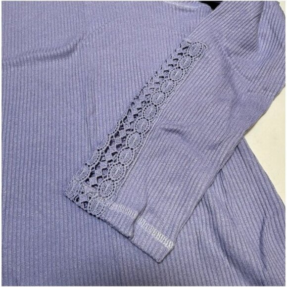 Studio 1886 Ribbed Knit 3/4 Sleeves Lavender Touch Of Lace Tunic Top Size XL - Picture 3 of 7